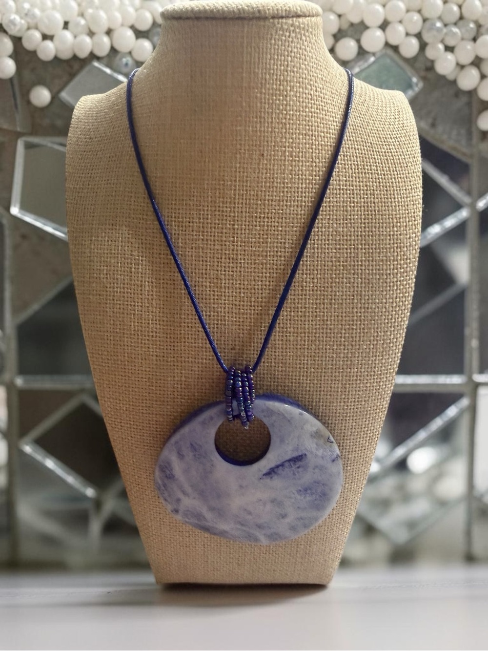 Purple Marble Disc Pendant Necklace